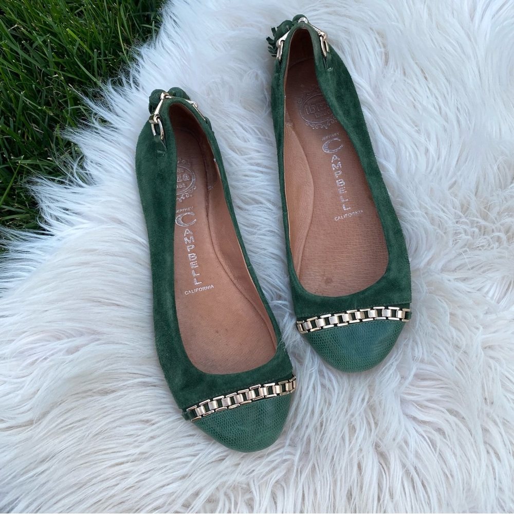 Jeffrey Campbell Ibiza Gabi Green Cap toe w/Chain Tassel Flats 7.5